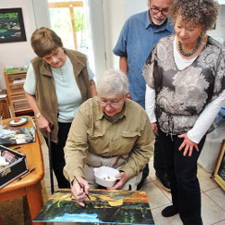 Carlene Salazar Painting during  ARTrails of Southwest Washington studio tour